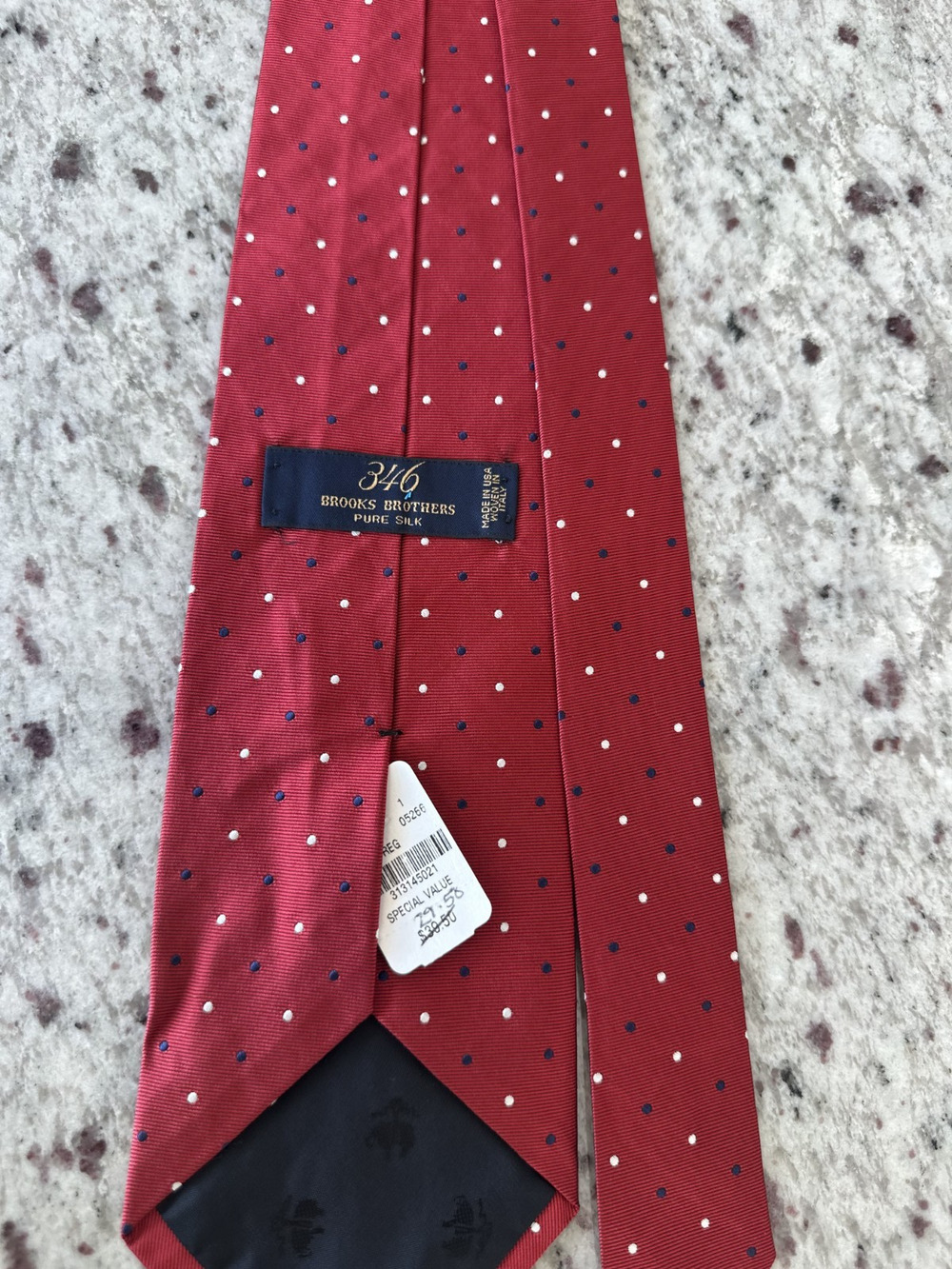 Brooks Brothers 346 Pure Silk White Blue Polka Dots Red Necktie NWT